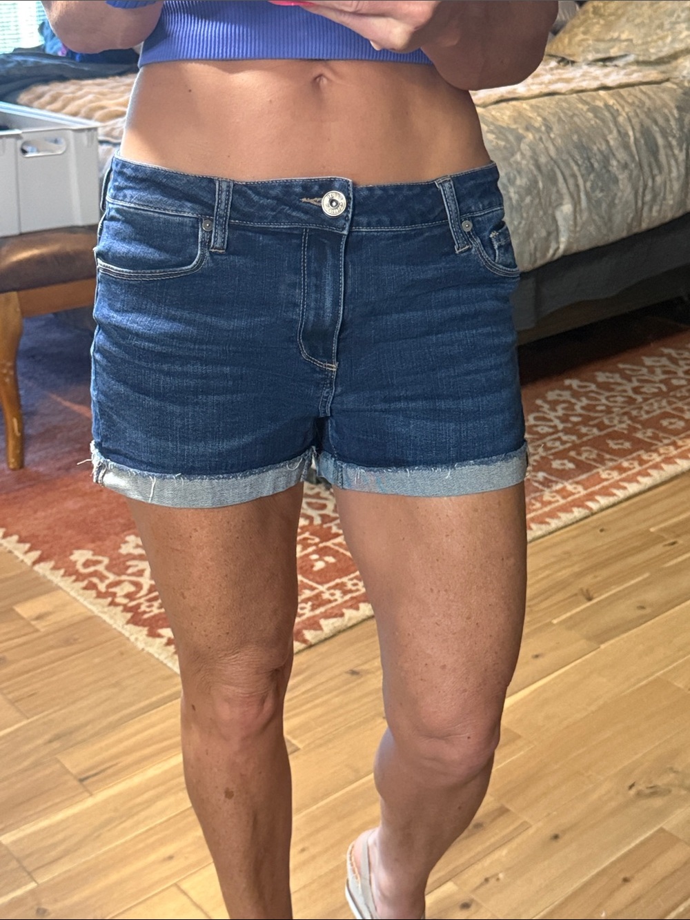 Paige Jimmy Jimmy Sz 29 Women’s Dark Blue Denim Roll-Cuff Shorts Stetchy